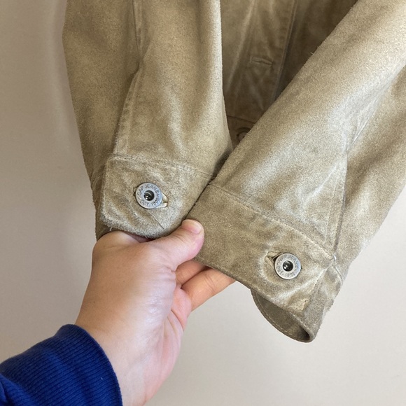 Vintage Gap Jacket Womens Beige Suede Leather Trucker Y2K Classic Retro Cowgirl - Picture 8 of 15